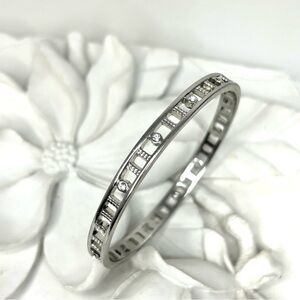 Signed Silver tone Bangle With 14 Crystals